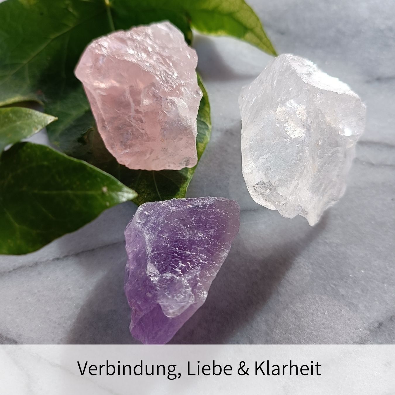 Rohsteine für Trinkwasser (Rosenquarz, Bergkristall, Amethyst)